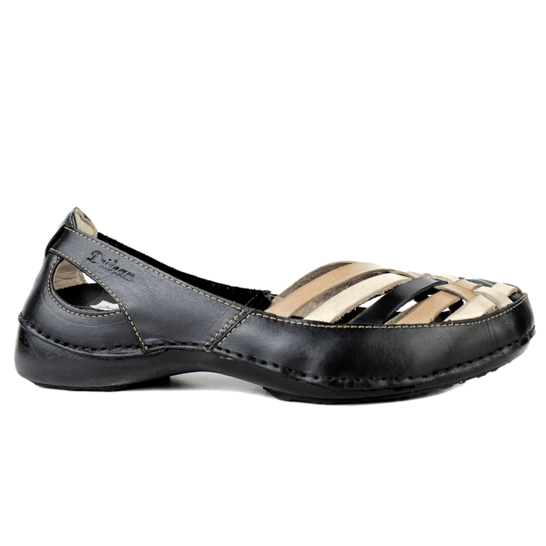Sapatilha Feminina em Couro Legítimo e Palmilha Gel - Preto /Fendi /Off - Sola Preta (AL013)