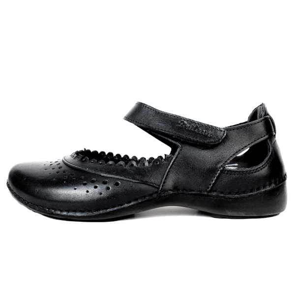 Sapatilha Feminina em Couro Legítimo e Palmilha Gel - Preto - Sola Preta (AL014)
