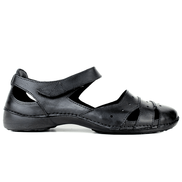 Sapatilha Feminina em Couro Legítimo e Palmilha Gel - Preto - Sola Preta (AL015) 