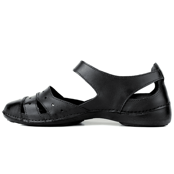 Sapatilha Feminina em Couro Legítimo e Palmilha Gel - Preto - Sola Preta (AL015) 