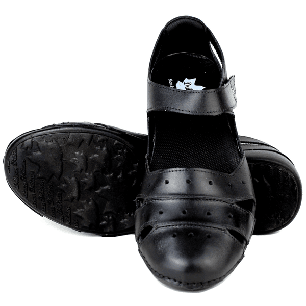 Sapatilha Feminina em Couro Legítimo e Palmilha Gel - Preto - Sola Preta (AL015) 