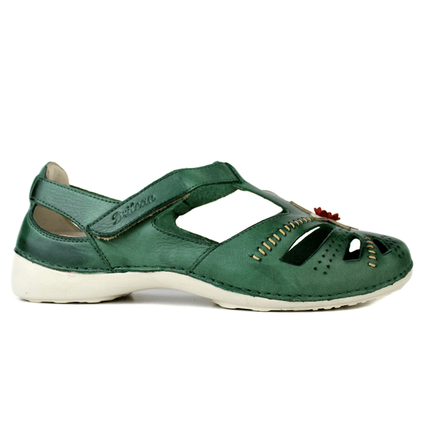 Sapatilha Feminina em Couro Legítimo e Palmilha Gel - Verde /Off /Vermelho - Sola Off (AL016) 