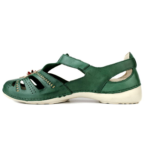 Sapatilha Feminina em Couro Legítimo e Palmilha Gel - Verde /Off /Vermelho - Sola Off (AL016) 