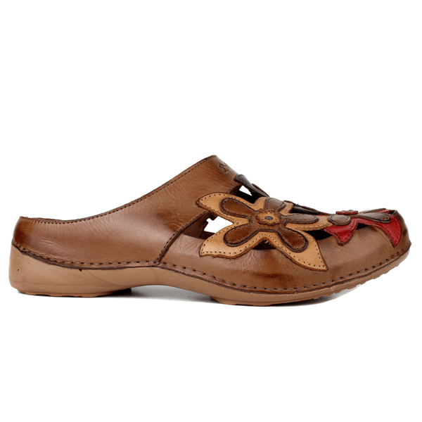 Mule Feminino Ortopédico em Couro Legítimo e Palmilha Gel - Castanho /Laranja /Café /Vermelho - Sola Castanho (AL023) 