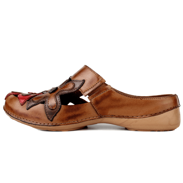 Mule Feminino Ortopédico em Couro Legítimo e Palmilha Gel - Castanho /Laranja /Café /Vermelho - Sola Castanho (AL023) 