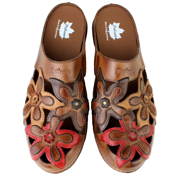 Mule Feminino Ortopédico em Couro Legítimo e Palmilha Gel - Castanho /Laranja /Café /Vermelho - Sola Castanho (AL023) 