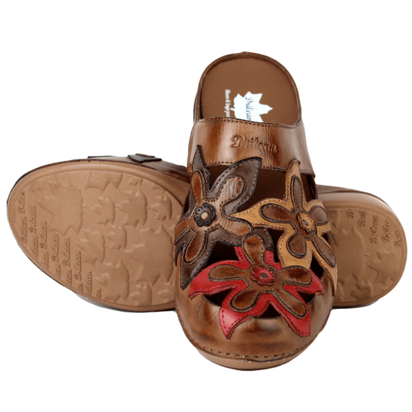 Mule Feminino Ortopédico em Couro Legítimo e Palmilha Gel - Castanho /Laranja /Café /Vermelho - Sola Castanho (AL023) 