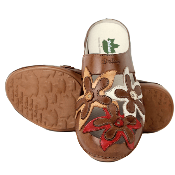 Mule Feminino Ortopédico em Couro Legítimo e Palmilha Gel - Castanho /Off /Laranja /Vermelho - Sola Castanho (AL023)