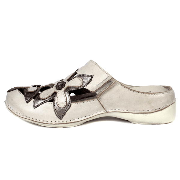 Mule Feminino Ortopédico em Couro Legítimo e Palmilha Gel - Off/Onix - Sola Off (AL023)