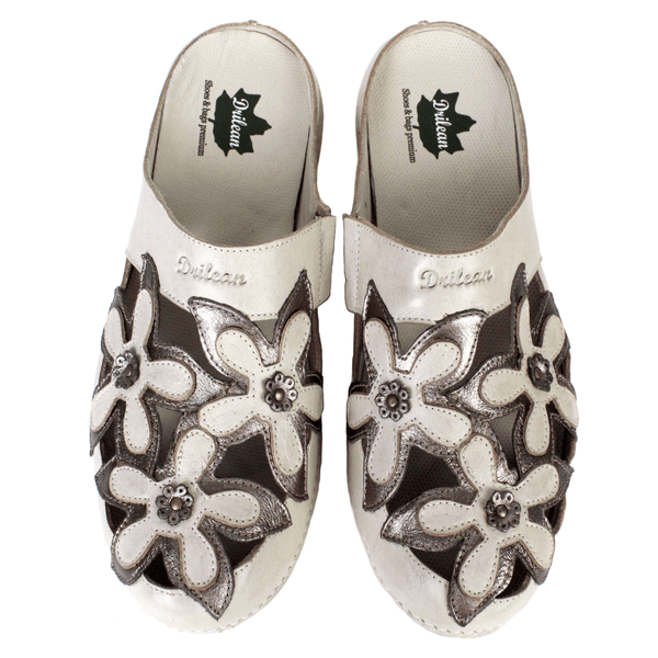 Mule Feminino Ortopédico em Couro Legítimo e Palmilha Gel - Off/Onix - Sola Off (AL023)