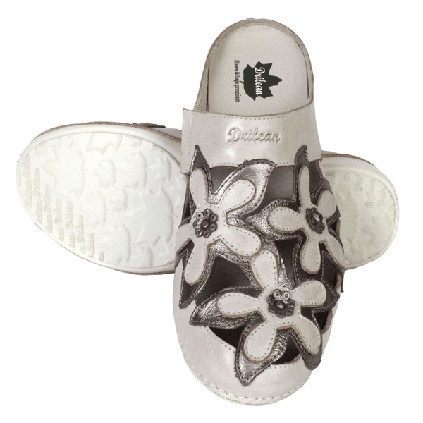 Mule Feminino Ortopédico em Couro Legítimo e Palmilha Gel - Off/Onix - Sola Off (AL023)