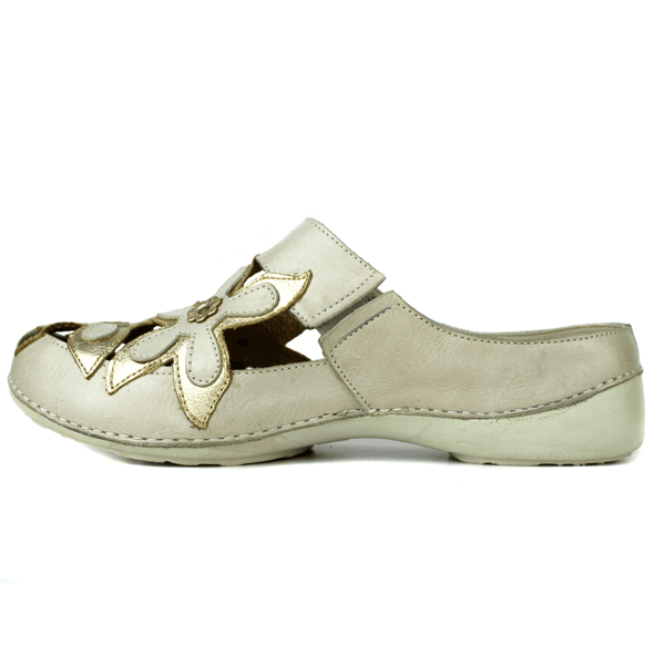 Mule Feminino Ortopédico em Couro Legítimo e Palmilha Gel - Off /Ouro - Sola Off (AL023) 