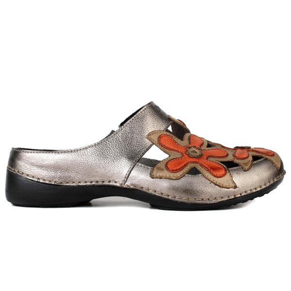 Mule Feminino Ortopédico em Couro Legítimo e Palmilha Gel - Onix /Fendi /Coral - Sola Preta (AL023) 
