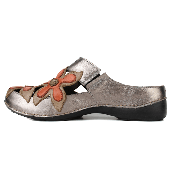Mule Feminino Ortopédico em Couro Legítimo e Palmilha Gel - Onix /Fendi /Coral - Sola Preta (AL023) 