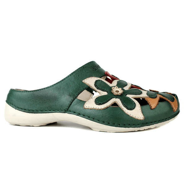 Mule Feminino Ortopédico em Couro Legítimo e Palmilha Gel - Verde/ Off /Vermelho /Laranja - Sola Off (AL023)