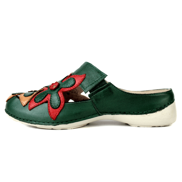 Mule Feminino Ortopédico em Couro Legítimo e Palmilha Gel - Verde/ Off /Vermelho /Laranja - Sola Off (AL023)