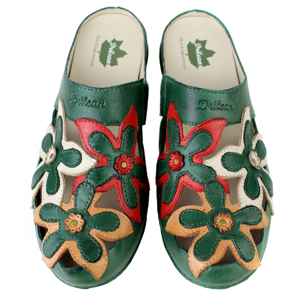 Mule Feminino Ortopédico em Couro Legítimo e Palmilha Gel - Verde/ Off /Vermelho /Laranja - Sola Off (AL023)