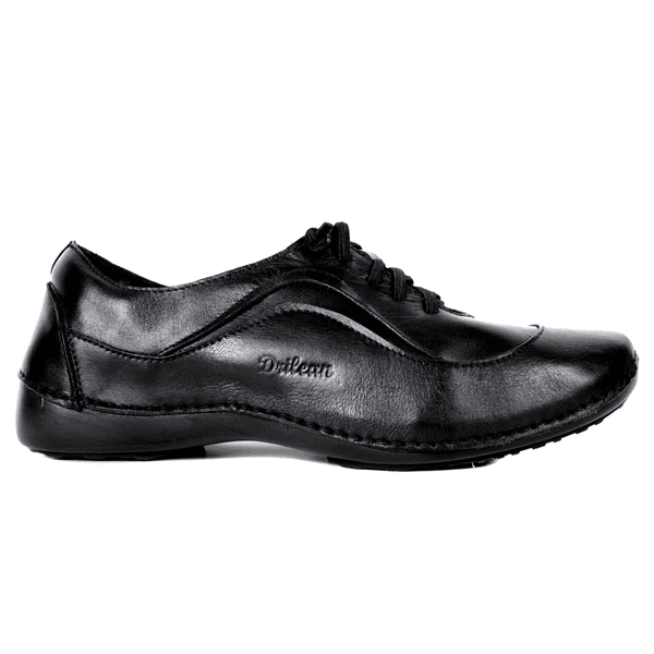 Tênis Alívio Feminino em Couro Legítimo e Palmilha Gel - Preto - Sola Preta (AL024)