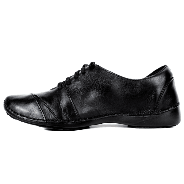 Tênis Alívio Feminino em Couro Legítimo e Palmilha Gel - Preto - Sola Preta (AL024)