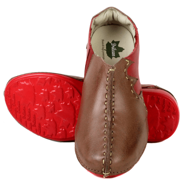 Tênis Alívio Feminino em Couro Legítimo e Palmilha Gel - Castanho/Vermelho - Sola Vermelha (AL026) 35 OUTLET
