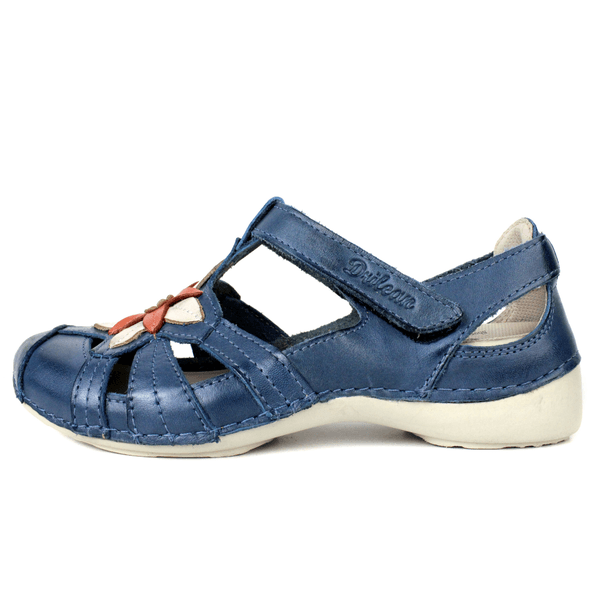 Sapatilha Feminina em Couro Legítimo e Palmilha Gel - Azul/Off/Coral - Sola Off (AL030)