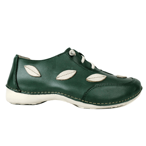 Tênis Alívio Feminino em Couro Legítimo e Palmilha Gel - Verde/Off White - Sola Off (AL031)