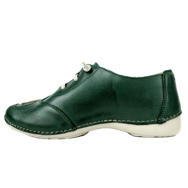 Tênis Alívio Feminino em Couro Legítimo e Palmilha Gel - Verde/Off White - Sola Off (AL031)