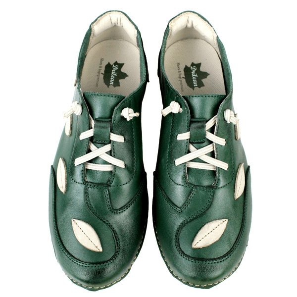 Tênis Alívio Feminino em Couro Legítimo e Palmilha Gel - Verde/Off White - Sola Off (AL031)