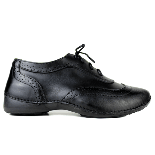 Tênis Feminino de Couro Legítimo com Palmilha em Gel - Preto - Sola Preta (AL033) 