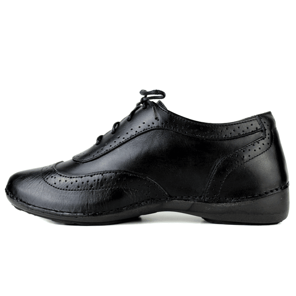 Tênis Feminino de Couro Legítimo com Palmilha em Gel - Preto - Sola Preta (AL033) 