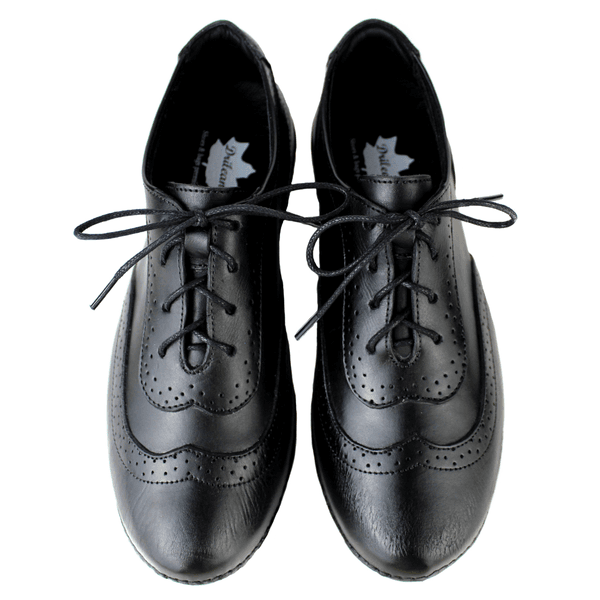 Tênis Feminino de Couro Legítimo com Palmilha em Gel - Preto - Sola Preta (AL033) 