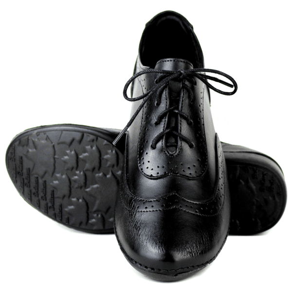 Tênis Feminino de Couro Legítimo com Palmilha em Gel - Preto - Sola Preta (AL033) 