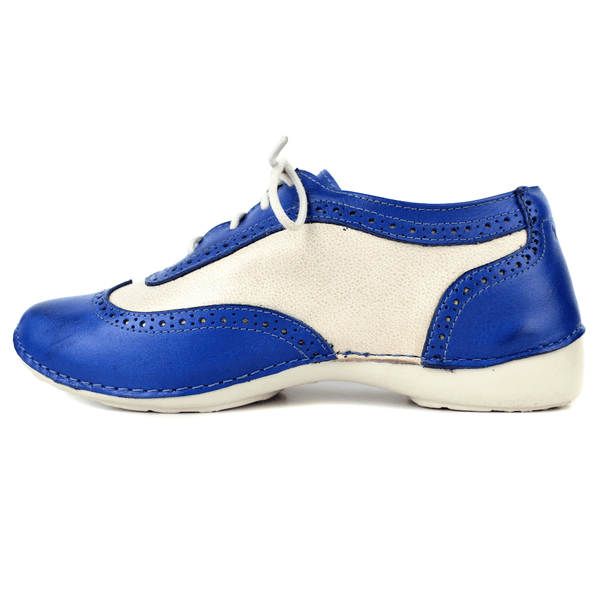 Tênis Feminino de Couro Legítimo com Palmilha em Gel - Royal /Bicolor Off - Sola Off (AL033) 