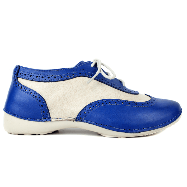Tênis Feminino de Couro Legítimo com Palmilha em Gel - Royal /Bicolor Off - Sola Off (AL033) 