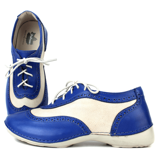 Tênis Feminino de Couro Legítimo com Palmilha em Gel - Royal /Bicolor Off - Sola Off (AL033) 