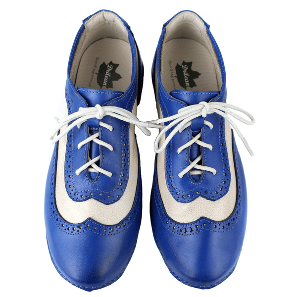 Tênis Feminino de Couro Legítimo com Palmilha em Gel - Royal /Bicolor Off - Sola Off (AL033) 