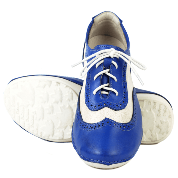 Tênis Feminino de Couro Legítimo com Palmilha em Gel - Royal /Bicolor Off - Sola Off (AL033) 