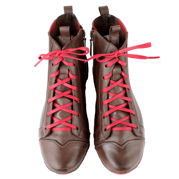 Bota Ortopédica Feminina em Couro Legítimo com Palmilha Gel - Café /Vermelho - Sola Vermelha (AL034) 