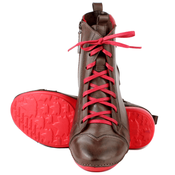 Bota Ortopédica Feminina em Couro Legítimo com Palmilha Gel - Café /Vermelho - Sola Vermelha (AL034) 