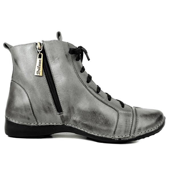 Bota Feminina em Couro Legítimo com Palmilha em Gel - Grafite - Preto - Sola Preta 33 - 40 (AL034) OUTLET