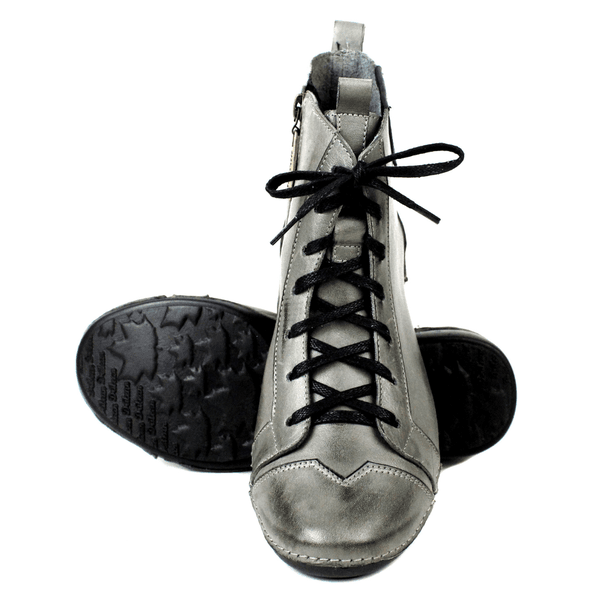 Bota Feminina em Couro Legítimo com Palmilha em Gel - Grafite - Preto - Sola Preta 33 - 40 (AL034) OUTLET