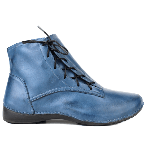 Bota Ortopédica Feminina em Couro Legítimo com Palmilha Gel - Azul - Sola Preta (AL035) 