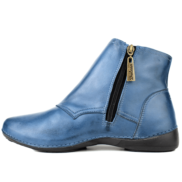 Bota Ortopédica Feminina em Couro Legítimo com Palmilha Gel - Azul - Sola Preta (AL035) 