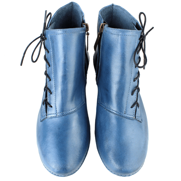 Bota Ortopédica Feminina em Couro Legítimo com Palmilha Gel - Azul - Sola Preta (AL035) 