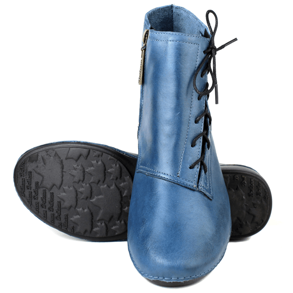 Bota Ortopédica Feminina em Couro Legítimo com Palmilha Gel - Azul - Sola Preta (AL035) 