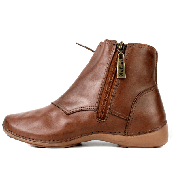 Bota Ortopédica Feminina em Couro Legítimo com Palmilha Gel - Castanho - Sola Castanho (AL035) 