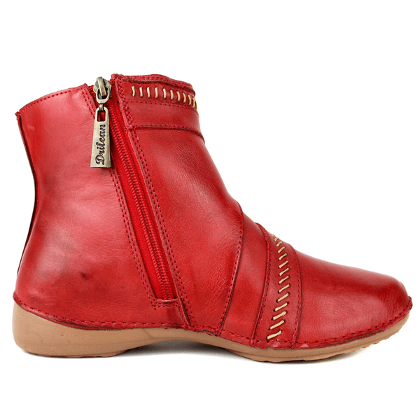 Bota Alívio Feminina em Couro Legítimo e Palmilha Gel - Vermelho - Sola Castanho (AL036) 