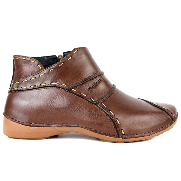 Bota Ortopédica Feminina de Couro Legítimo com Palmilha Gel - Café - Sola Castanho (AL037)