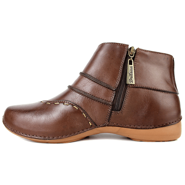 Bota Ortopédica Feminina de Couro Legítimo com Palmilha Gel - Café - Sola Castanho (AL037)
