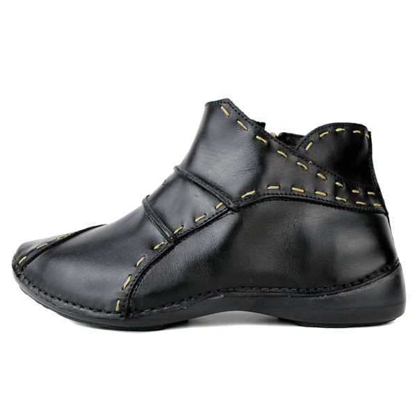 Bota Ortopédica Feminina de Couro Legítimo com Palmilha Gel - Preto - Sola Preta (AL037) 
